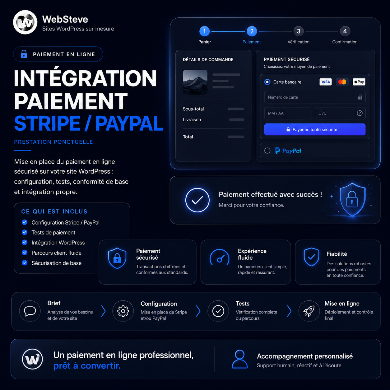 Intégration paiement Stripe / PayPal (ponctuelle)